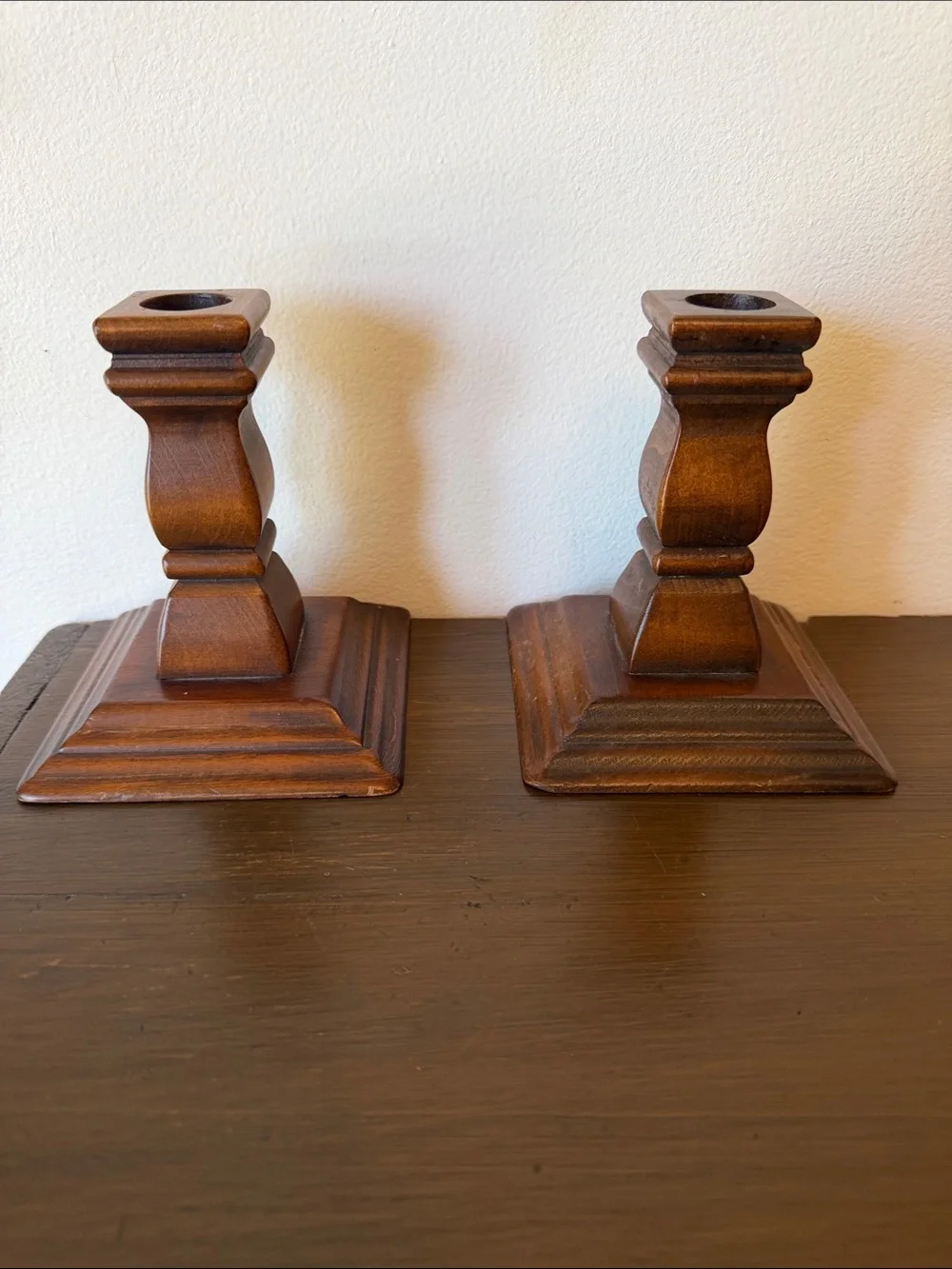 Classic Wooden Candlestick Holders in Warm Brown